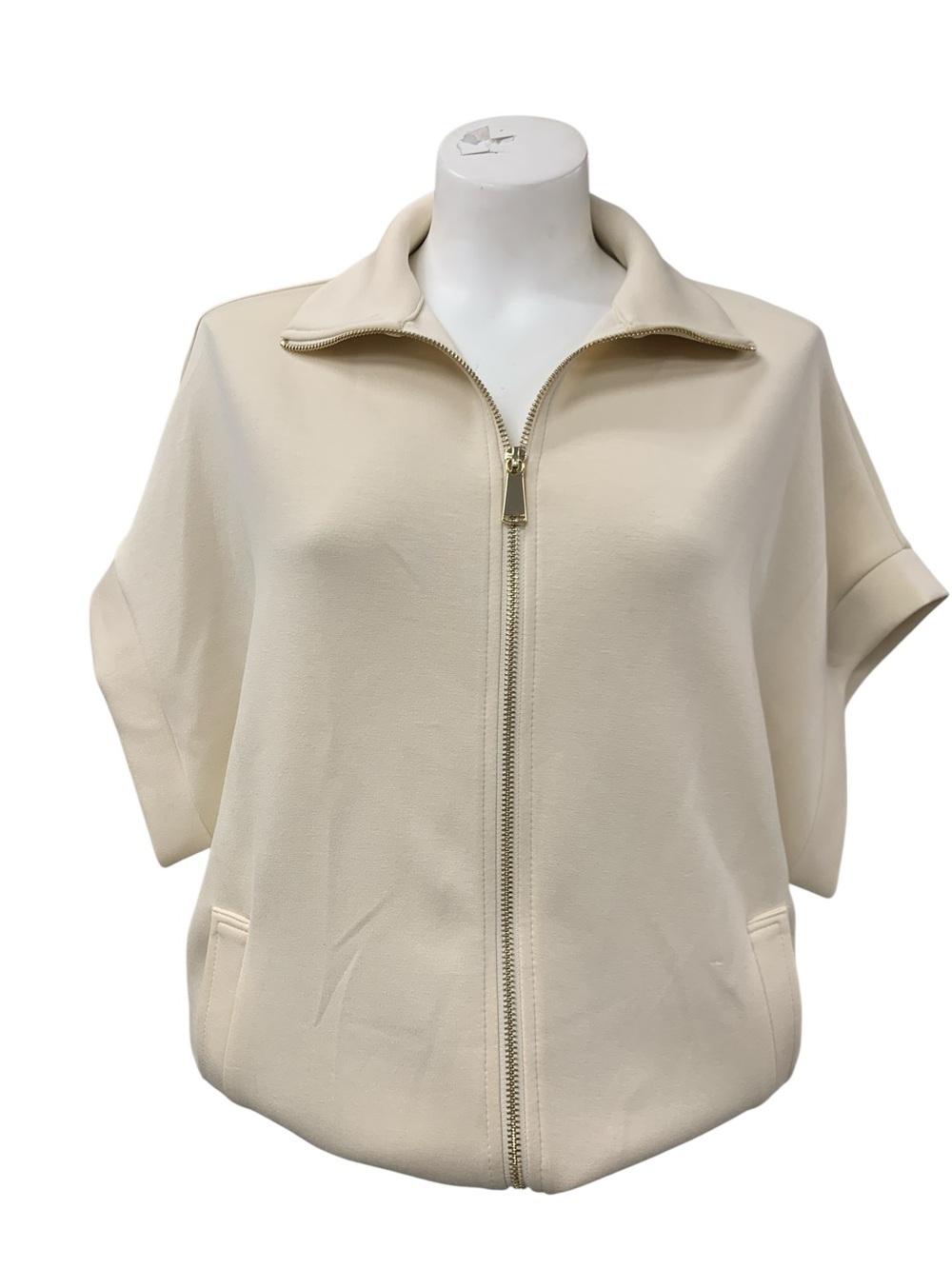 Joseph Ribkoff Cream Short-Sleeve Zip-Up Cardigan Jacket